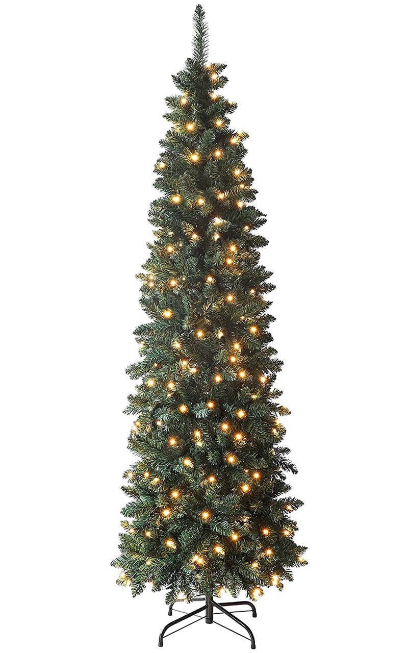 Slim Pencil Green Christmas Tree - Artificial Linden Spruce with Premium PVC Needles - Sturdy Metal Stand Included - Ideal for Compact Spaces - Effortless Assembly and Elegant Holiday Décor